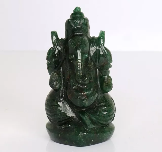 112.6g Statue Idol God Ganesha Ganesh Figurine Natural Green Jade Stone Handmade