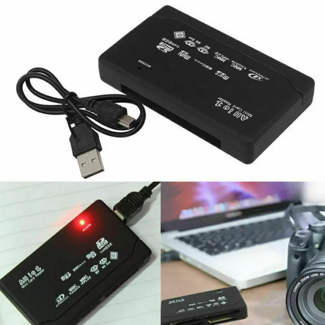 All in One 1 Memory Card Reader USB External SD SDHC Mini Micro M2 MMC XD CF MS