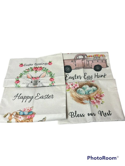 Pack of 4 Easter Rabbit Home Decor Pillow Covers Cute Bunny Truck Cushion