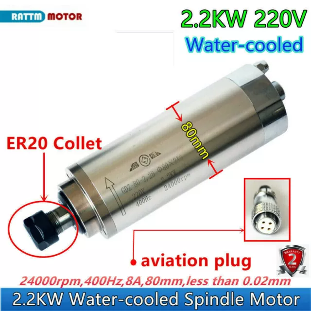 『EU』 2200W 2.2KW Water Cooled Spindle Motor ER20 24000RPM for CNC Router Machine