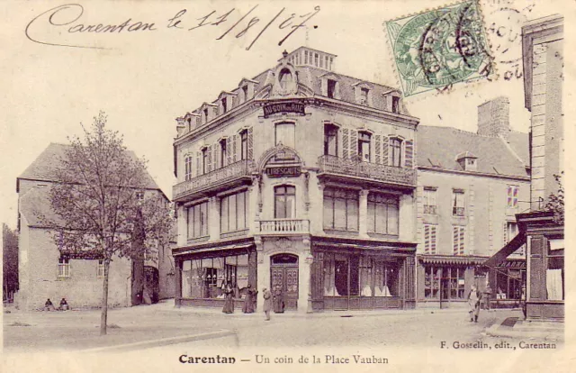 CPA 50 Env. St Lo CARENTAN Place Vauban Magasin AU COIN DE RUE L.TRESGAUTS 1907