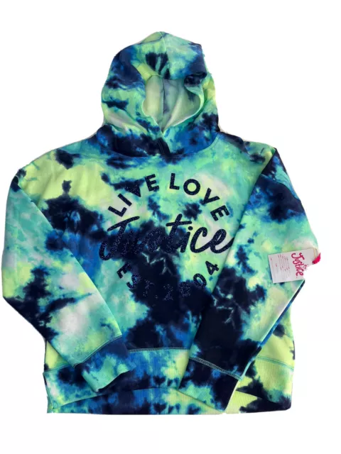 Justice Girl's Hoodie Size 10 Blue/Green Tie Dye NEW WITH TAGS