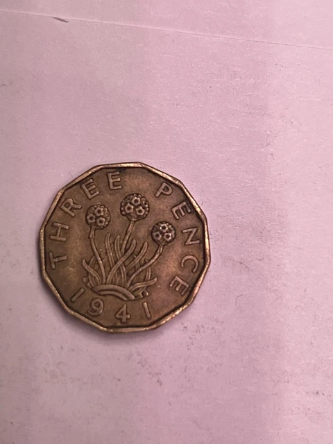 1941 British UK Great Britain England Three Pence coin Peace Age 82 KM#849 Bid .