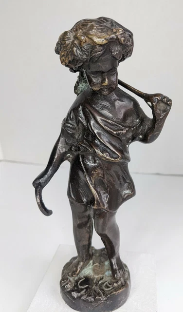 Bronze Boy Statuette Sculpture Harverster Grapes After Auguste Moreau 7.5" Tall