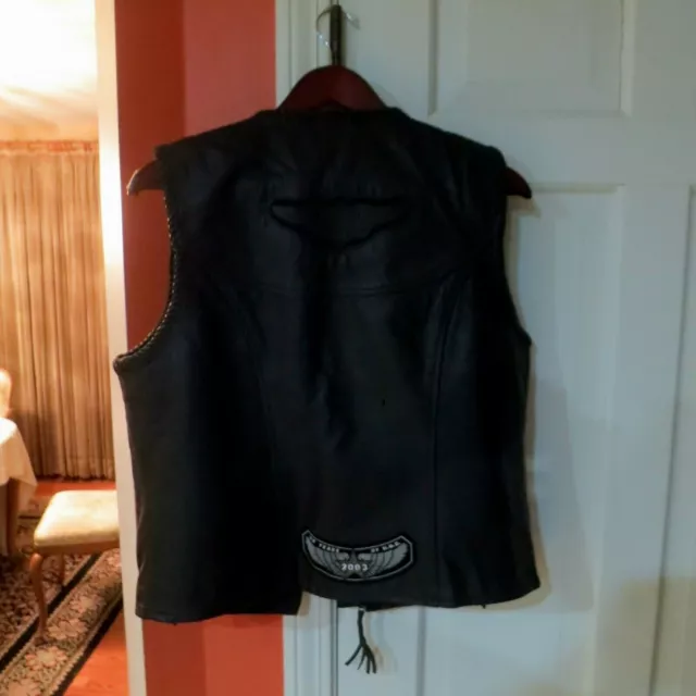 Gilet en cuir Harley-Davidson pour femme Willie G noir L fabriqué aux États-Unis très rare 3