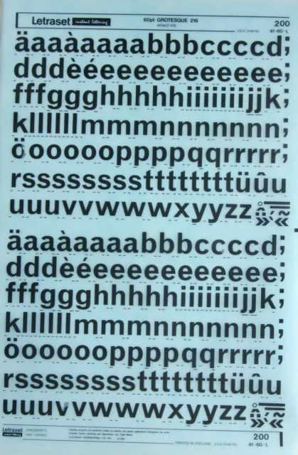 2 x LETRASET Rub On Letter Transfers 60pt GROTESQUE (#200) 17.2mm