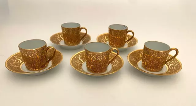 Ensemble 5 Limoges Porcelain Demi-tasse Coffee Cups and Saucers by Bernardaud