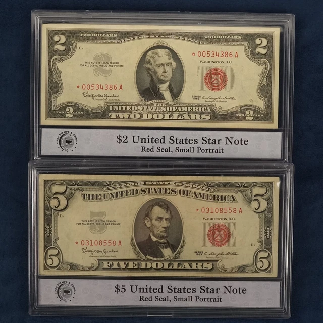 United States Red Seal Star Note Pair $2 & $5 (Fr 1513 & 1536) - Free Ship USA