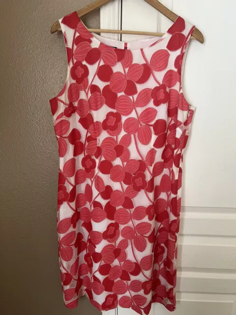 Talbots Sz 14 Red White Lace Floral Dress Sleeveless Sheath Flowers