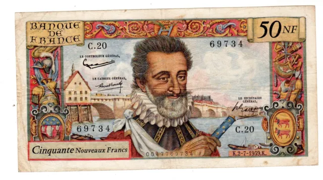 FRANCE Billet 50 NF NOUVEAUX FRANCS 02/07/1959 HENRI IV FAY°58 69734 C.20 TTB