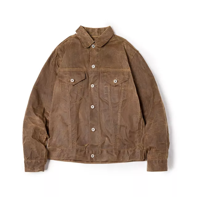 Men's Military Jacket Oil Waxed Canvas Work Safari Uniform Retro Casual Coats