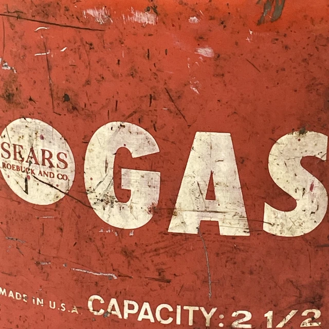 GASOLINE GAS CAN Metal 2.5 Gallon Rare Vintage Round Red Sears Roebuck