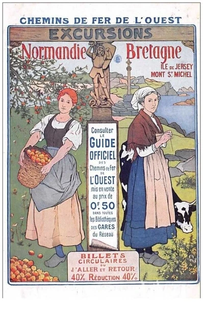 publicitaire. n° 48027 . normandie bretagne.jersey. chemin de fer de l ouest.a