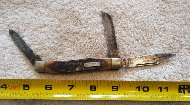 Vintage Schrade Old Timer Stockman folding knife, 3 blades, Made in the USA