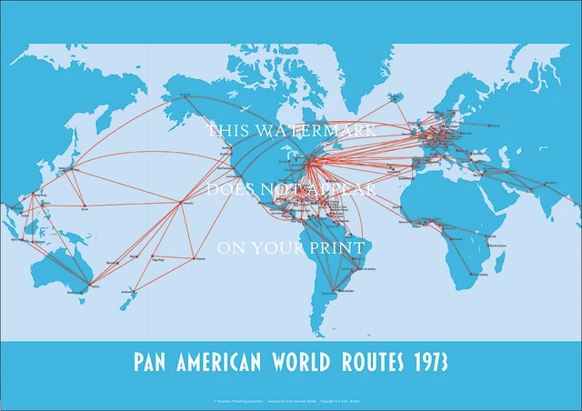 Pan Map PAN AMERICAN WORLD Route Network Map 1973 A2 Art Print – 59 x 42 cm ...