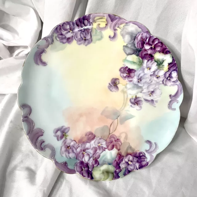 Beautiful Hand Painted Plate Purple Lilacs Floral 8.5” width