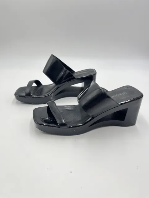 Jeffrey Campbell Womens Black Leather Slip-on Wedge Sandals Size 6
