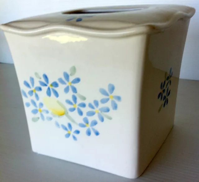 Vintage Ceramic Tissue Box Holder 6.25" x 6" White Blue Yellow Flowers