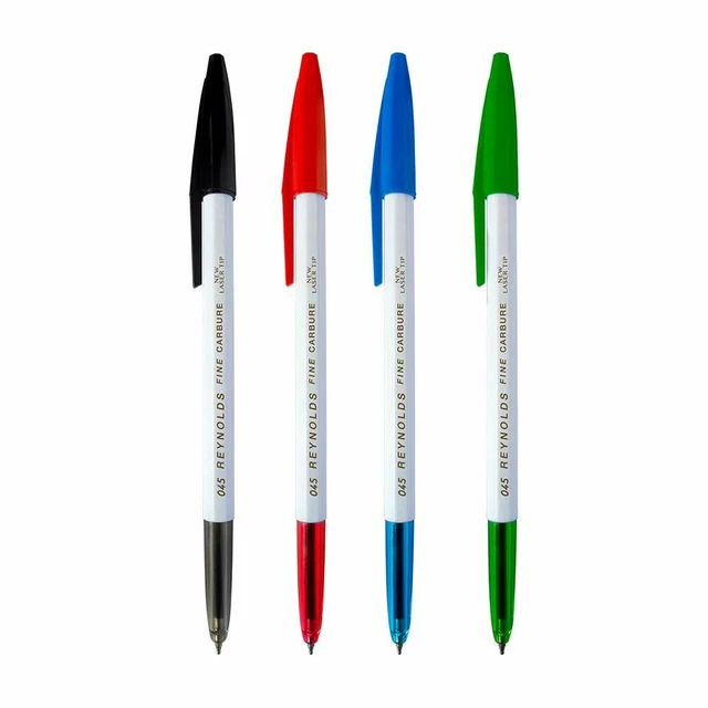 10 PENS REYNOLDS 045 Fine Tip Carbure Ball Point Pen BLACK / RED / BLUE