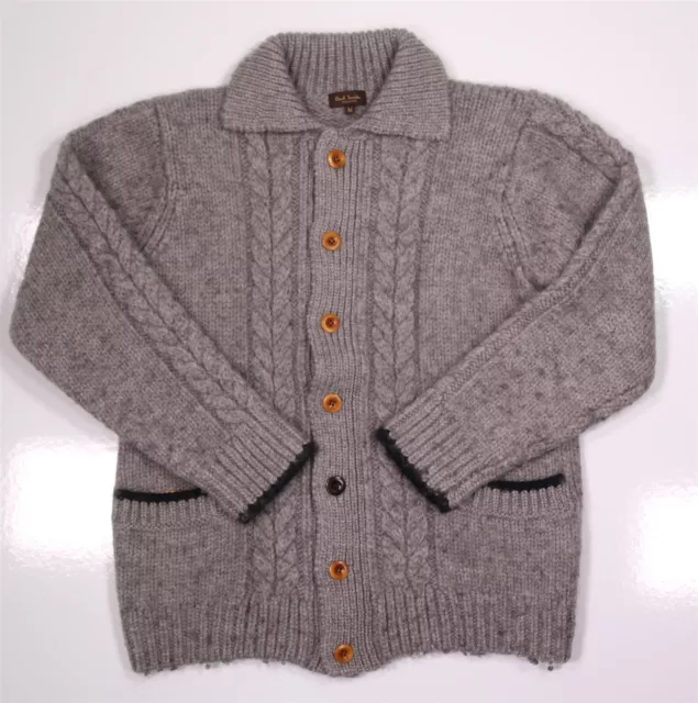 Paul Smith Gray Chunky Knit Heavy Wool Button-Up Cardigan Sweater Men's XS