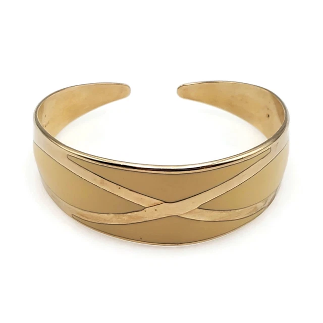 Avon 1987 "Fashion Pastel" Gold Tone Cream Enamel Cuff Fashion Bracelet 6.5