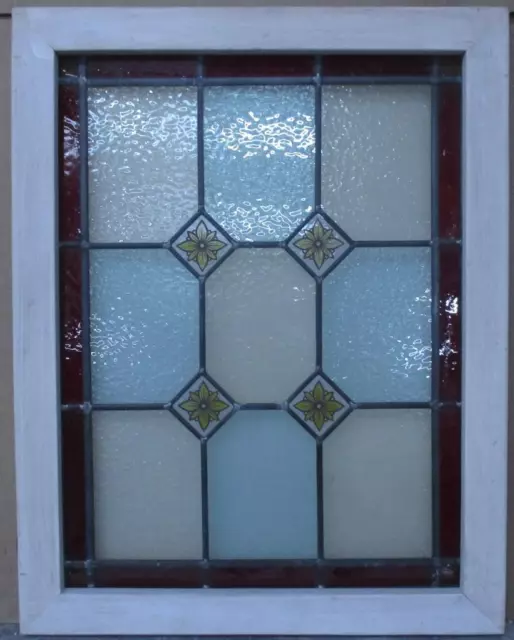 VICTORIAN OLD ENGLISH HANDPAINTED LEADED STAINED GLASS WINDOW 20 1/4" x 25 1/2"