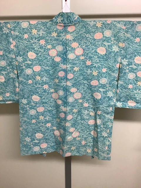 Japanese Vintage Kimono light blue flower Haori Women Height 31.4inch used