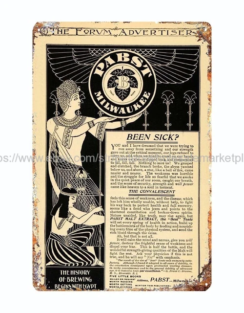 1895 ad Pabst brewing malt extract Egyptian pharaoh metal tin sign tin plaque