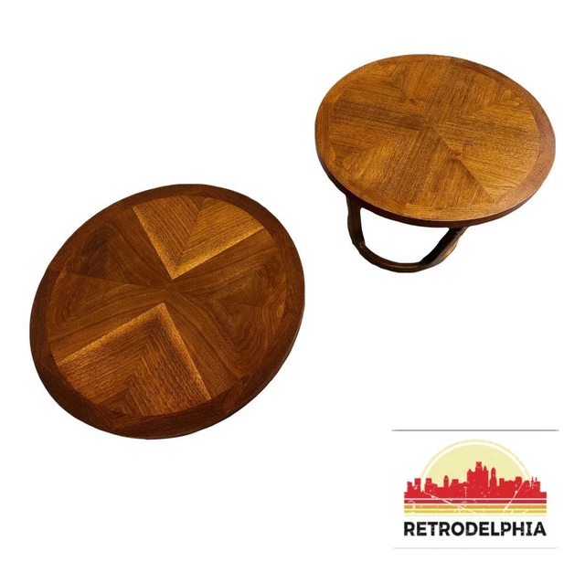 Mid-Century Modern Lane Rhythm Round Walnut Side Tables