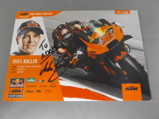 Tarjeta De Piloto Firmada A Mano 8"" X 6"" - Mika Kallio - Red Bull Ktm Motogp