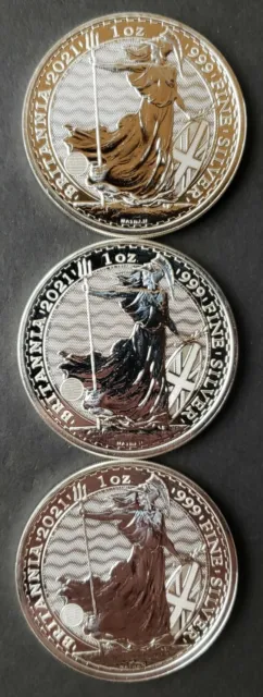 Lot of Three 2021 Great Britain 2 Pound 1oz Silver Britannia Coins