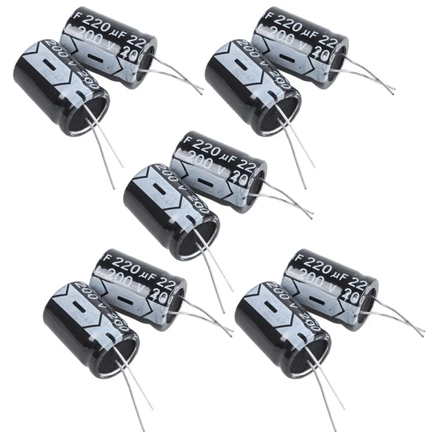 10 Stueck 220UF 200V 105C Radiale Elektrolyt Kondensatoren Schwarz 25X18mm J6I9