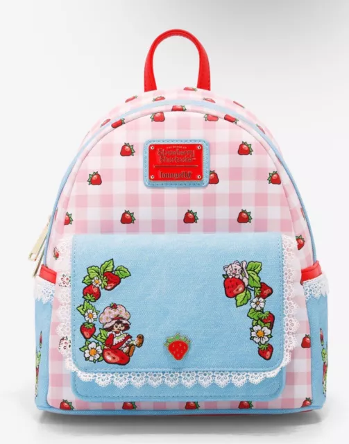 Loungefly Strawberry Shortcake Gingham Denim Mini Backpack NWT