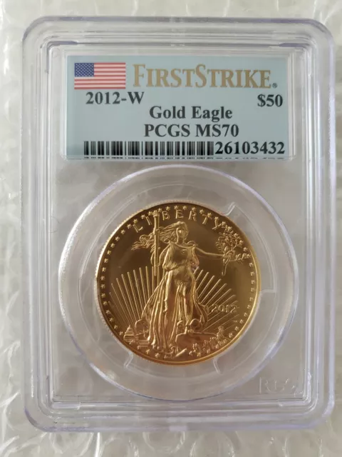 2012-W $50 Burnished Gold Eagle PCGS MS70 First Strike American 1 oz coin Flag