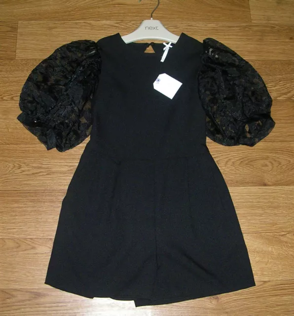 BNWT NEXT Girls Black Lace Puff Sleeves Playsuit Jump Suit Age 9 134cm NEW