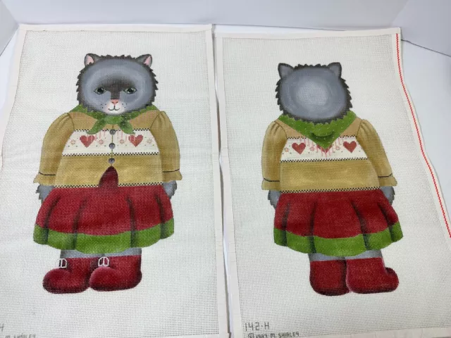 Vtg MELISSA SHIRLEY Hand Painted Needlepoint Double Canvas Badger Girl Red Boots
