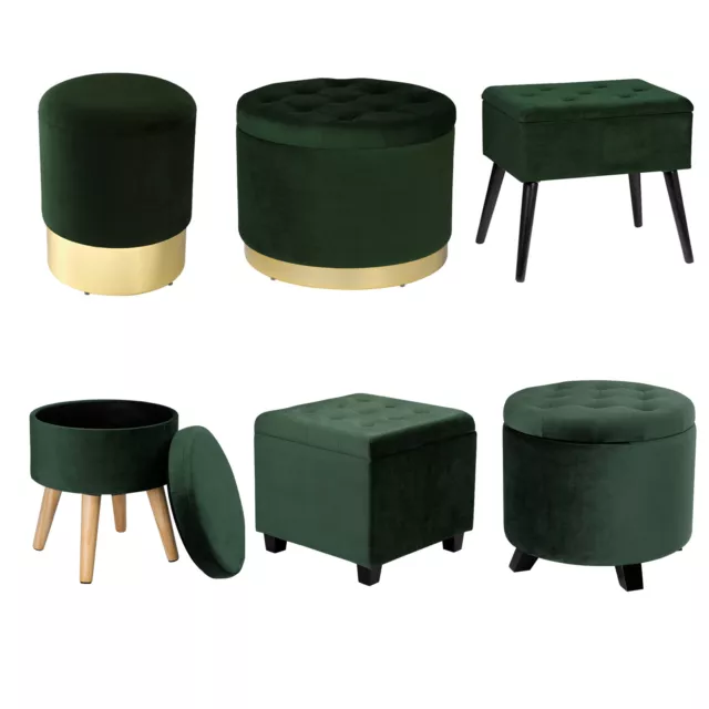 Sitzhocker Samt Hocker Sitztruhe Retro Modern Sitzpouf Ottoman Dunkelgrün #1508