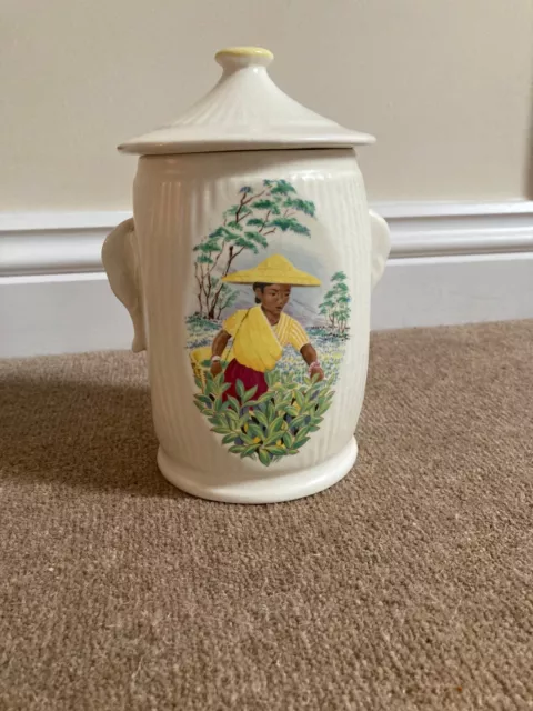 SYLVAC VINTAGE POTTERY TEA CADDY NO 3372 ELEPHANT HANDLE TEA PICKER DESIGN 1950s