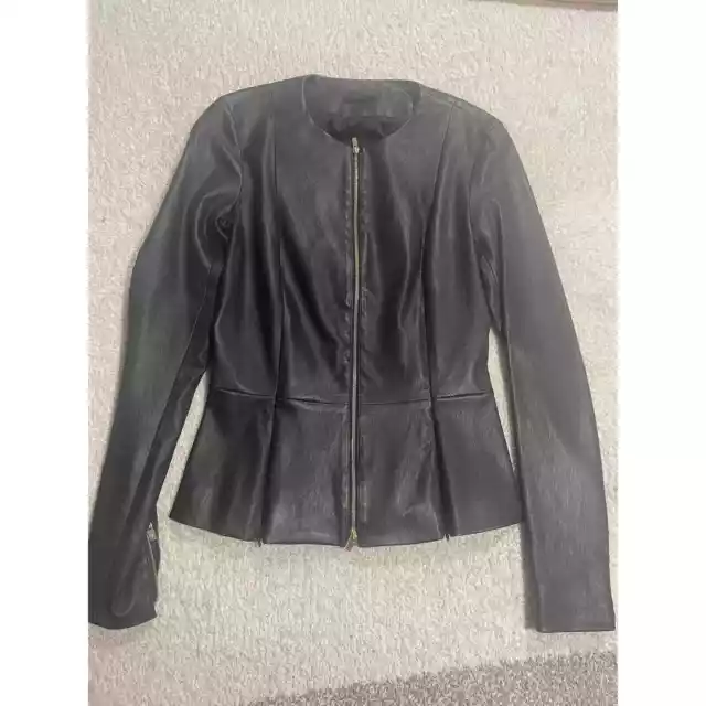 THE ROW Anasta Women's Size 4 Black lambskin leather jacket peplum blazer