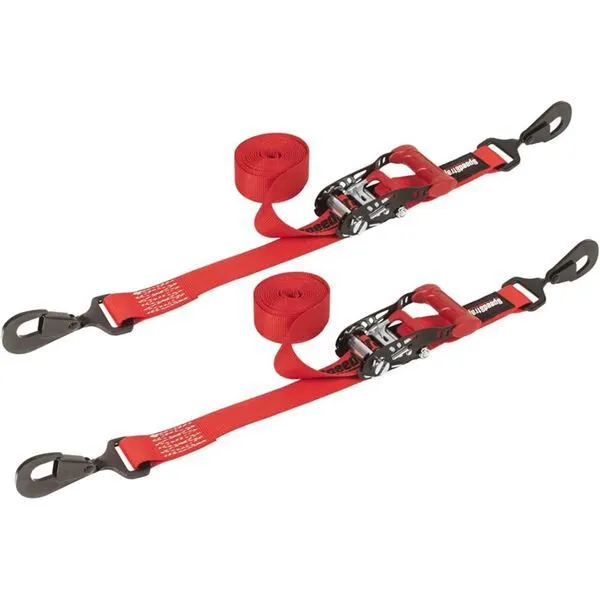 Red SpeedStrap 1 1/2" Ratchet Tiedowns With Twisted Snap Hooks - 2 Pack