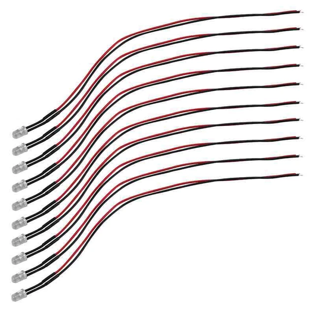 10Pcs 5mm Pre-Wired Diffused LED Diodes Light 20ma DC 3-6V White N6K3K3