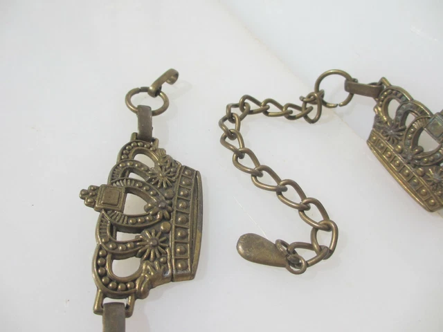 Victorian Brass Chain Light Old Antique Belt Curtain Tie Back Holder Crown 42"L 10