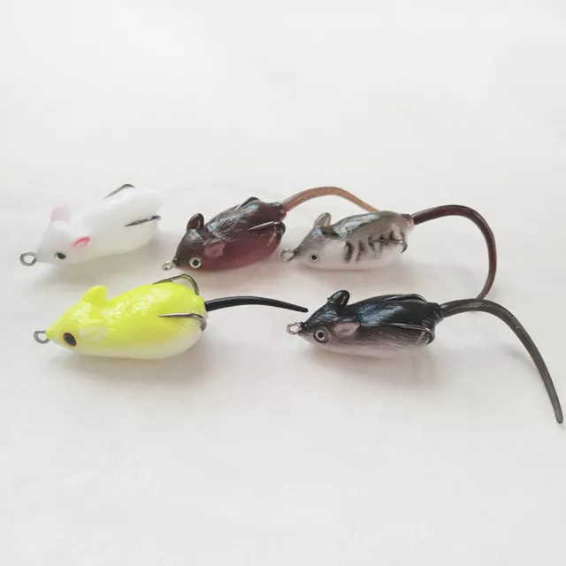 5 Rat Soft Rubber Mouse Fishing Lures Bait Top Water Tackle Hooks Bass  Trout