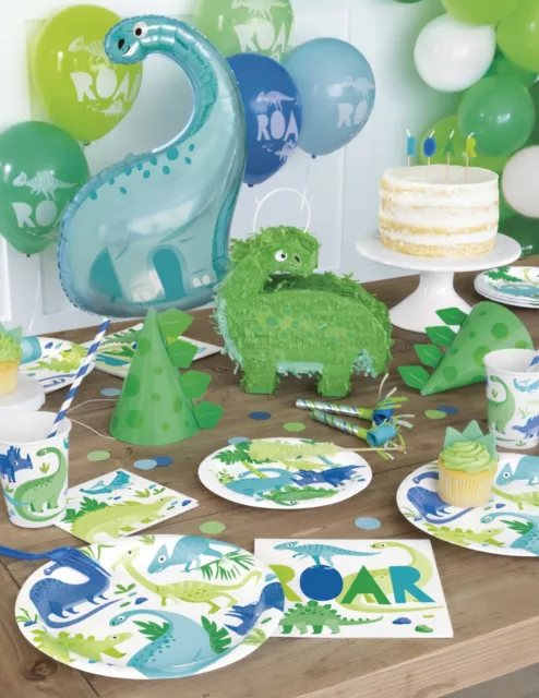 DINOSAUR Blue Green Birthday Party Supplies Kids Tableware Jurassic Decorations