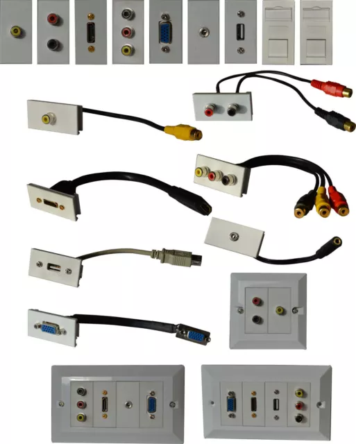 MULTIMEDIA MODULAR WALL Socket Faceplate Network HDMI VGA PHONO 3.5mm ...