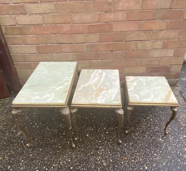 Brass And Onyx Louis Style Nest Of  3 Tables