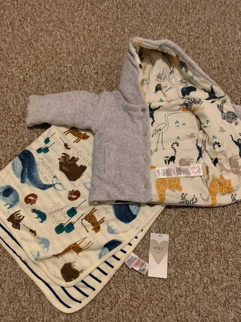M&S Coperta Bambino e Giacca Reversibile 0-3 Mesi NUOVA/IN PERFETTE CONDIZIONI
