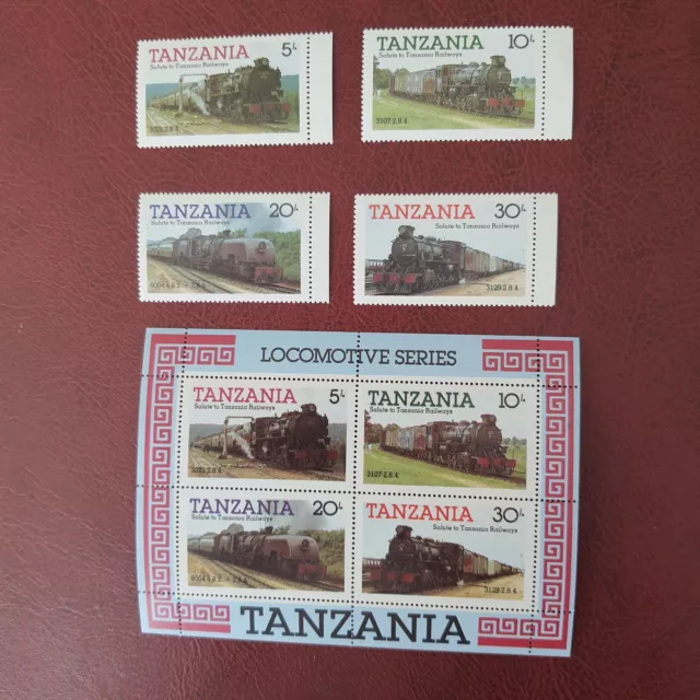 Briefmarken Tansania 1985, Michel 268-271, Block 44, Lokomotiven, postfrisch