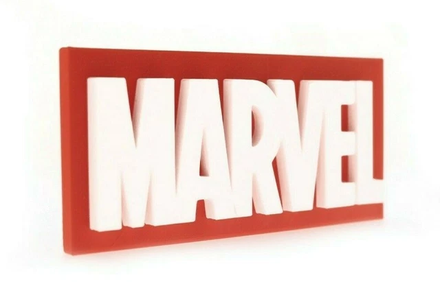Insegna del supporto stampata in 3D con logo Marvel