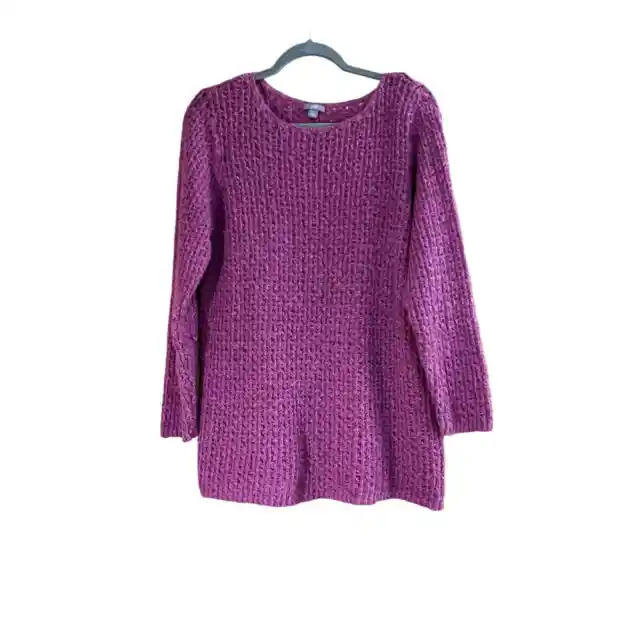 J.Jill XL  loose knit sweater  tunic cotton-linen magenta long sleeves boat neck